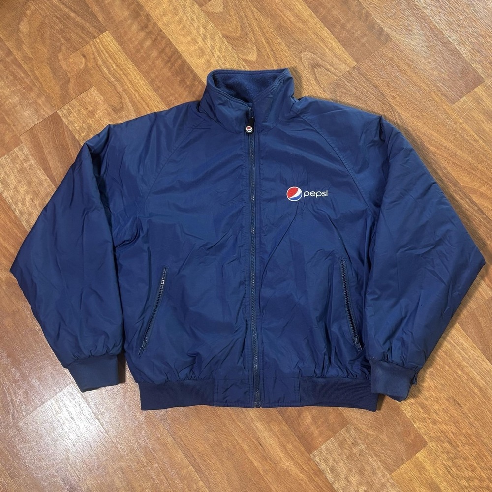Pepsi Jacket Mens Large Blue Nylon Bomber Full Zip Fleece Lined Workwear